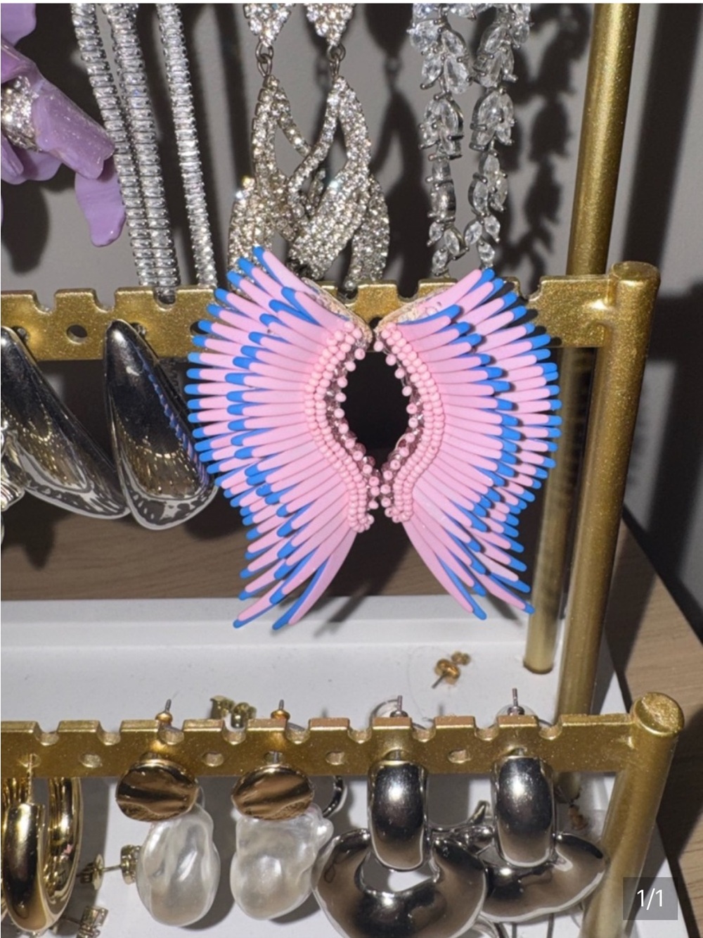 Mignonne Gavigan Pink and Blue Wing Statement Earrings